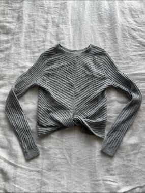 Hollister Gray Ribbed Twist-Front Crewneck Sweater
